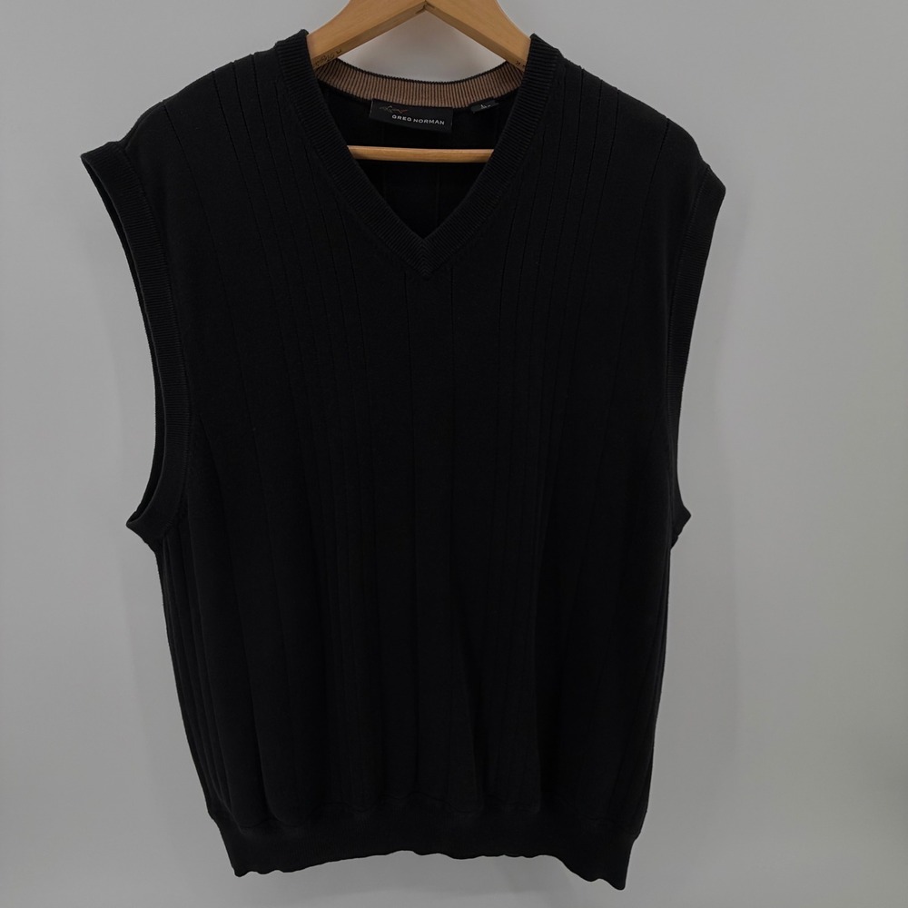 Greg Norman Mens V Neck Ribbed Knit Sweater‎ Vest Black Size L Golf Casual Black - Picture 3 of 10